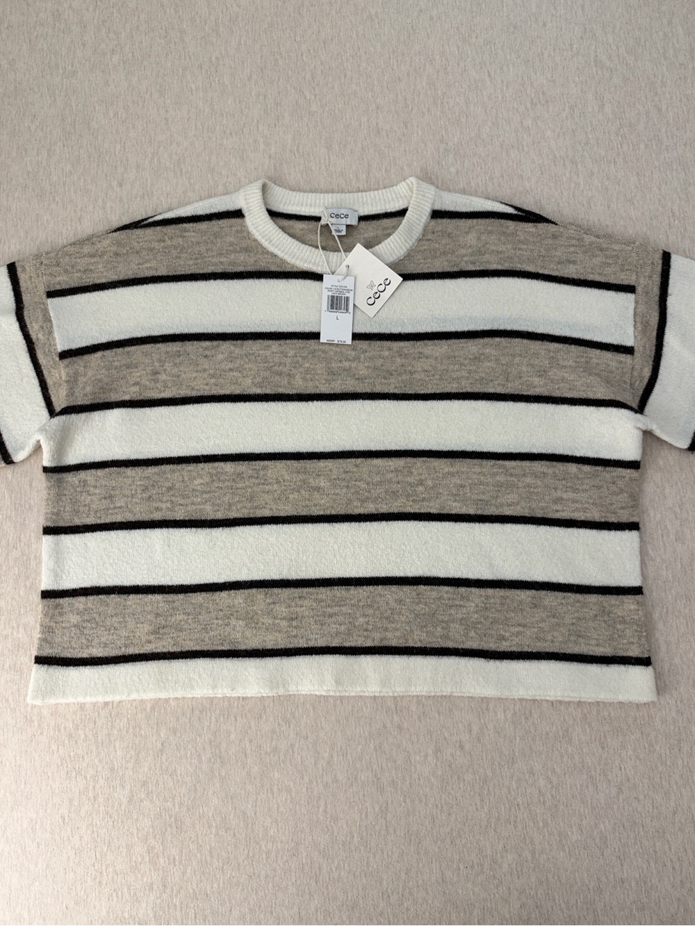 CeCe Striped Crewneck Sweater